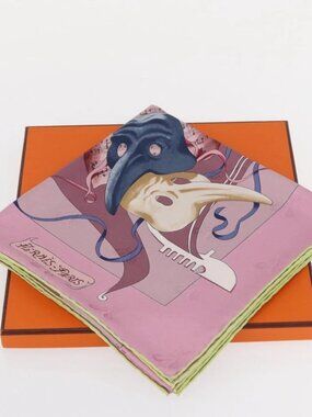 HERMES Carre 90 Scarf "FETES VENITIENNES" Silk Purple